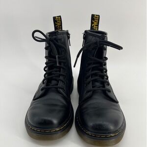 Dr Martens Kids 1460 J Softy T Black Leather Combat Boots Side Zip Size 3‎